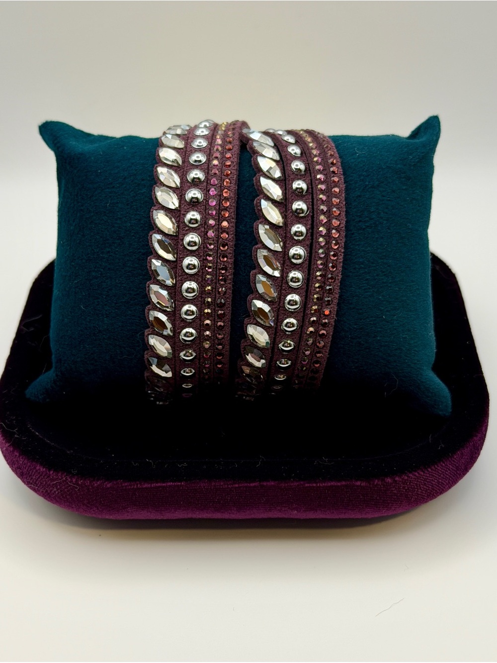 RETIRED Swarovski Slake Pulse Wrap Bracelet Burgundy Red Crystal Studded